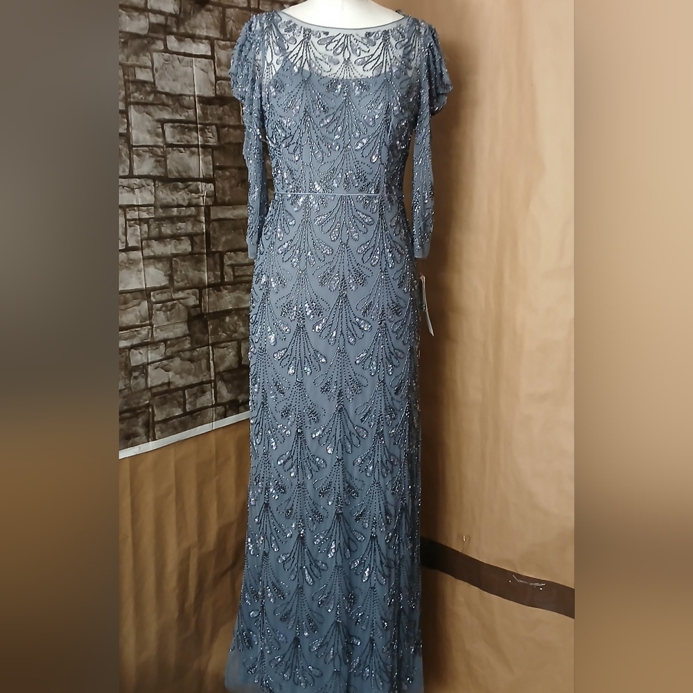 Aidan Mattox Gray Sequin Long Sleeve Dress